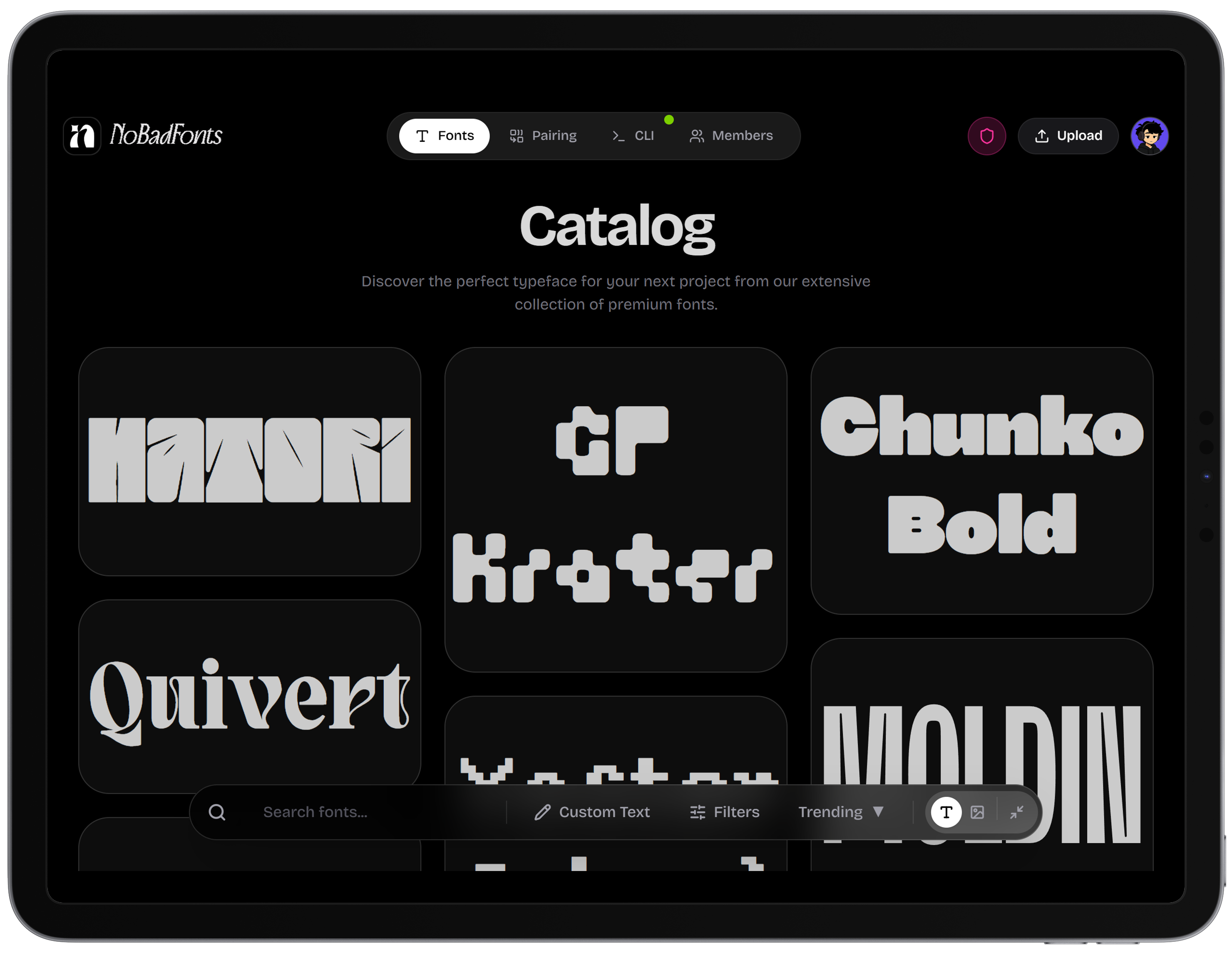Browse and filter the curated font library Font Catalog