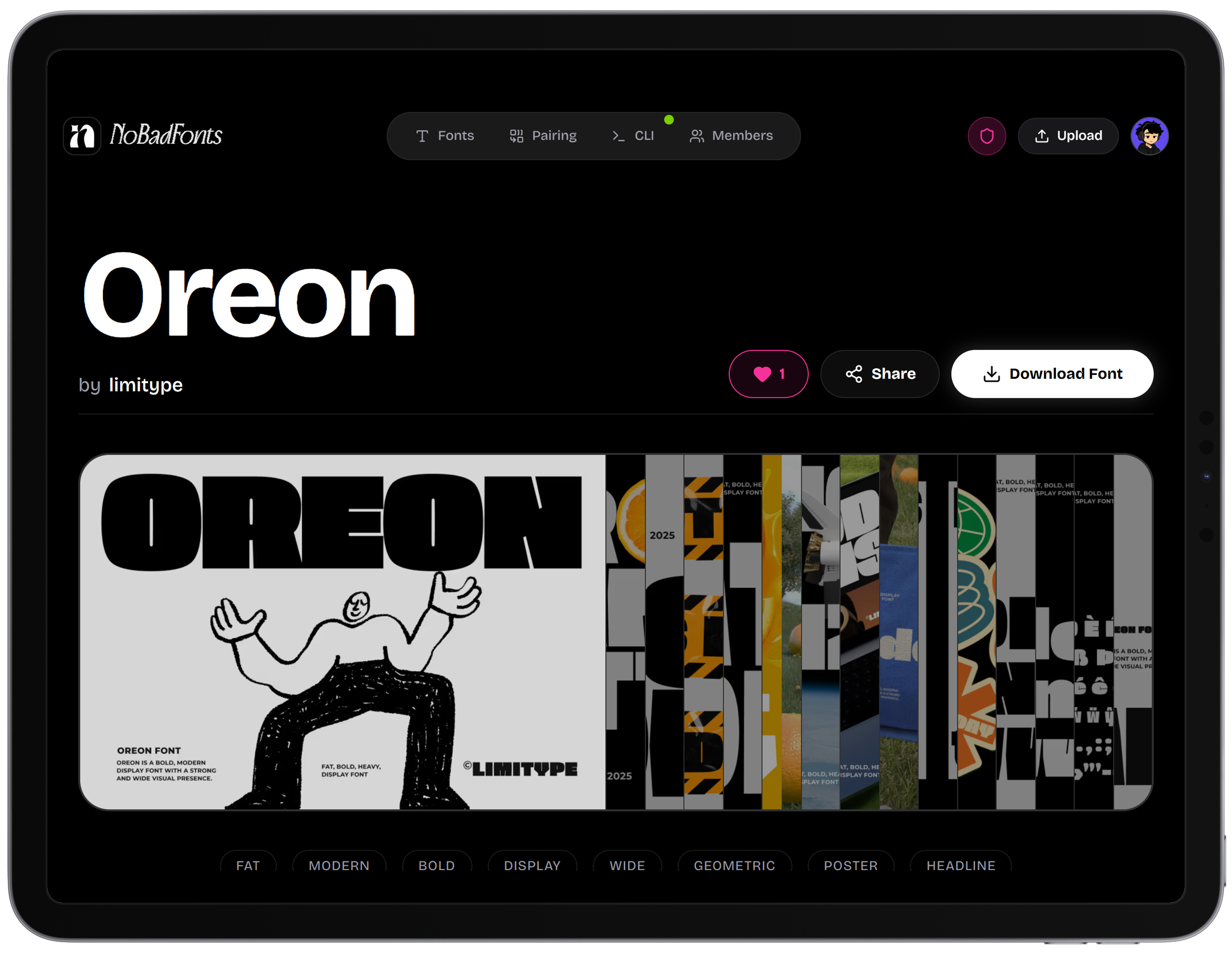 Font details page with all the information about the font Font Details