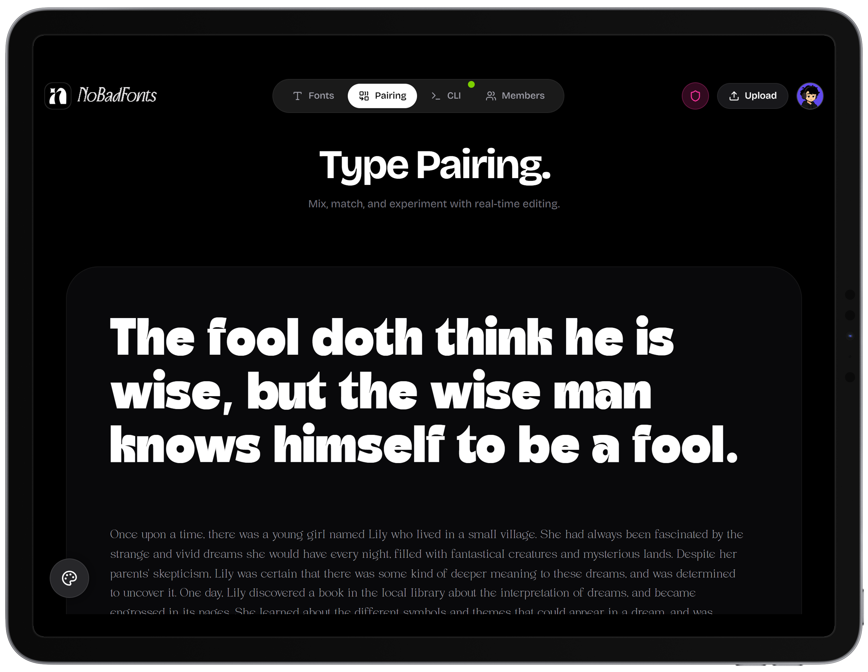 Preview and choose fonts to pair in UI, editorial, and code contexts Font Pairing
